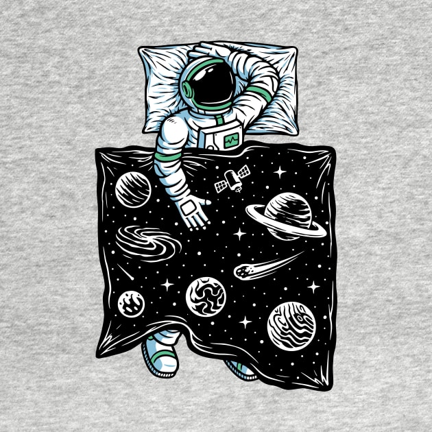 Dreaming of Outer Space // Funny Astronaut Sleeping with Universe Bed Sheets by SLAG_Creative